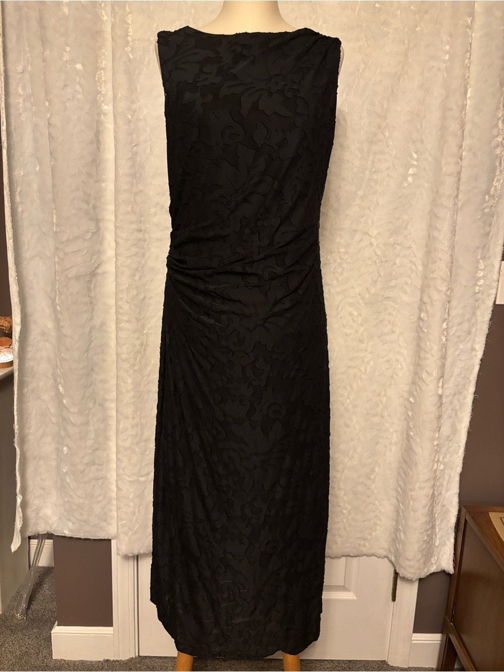 Old Navy Black Floral Textured Ruched Maxi Dress NWT Size L